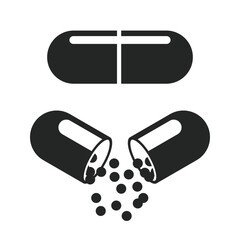 Pill icon in flat style. Drug vector illustration on isolated background. Medicine pharmacy sign business concept.