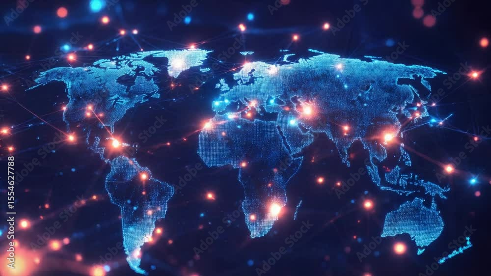 Poster A map of the world with glowing dots scattered around it, highlighting unknown or unexplored locations