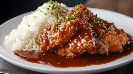 Serving of buttermilk chicken With steamed rice crispy chicken