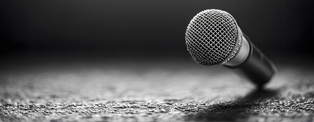 Obraz premium Dramatic Black and White Microphone on Textured Surface with Sof