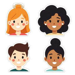a set of diverse illustrations of smiling people, representing different genders and ethnic backgrounds 