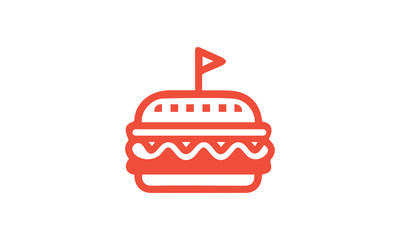 Red Line Art Burger Icon:  Fast Food, Minimalist Design,  Fun,  Playful,  Restaurant Branding ai generated