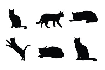 a set of cats silhouette isolated on white background  