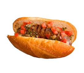 south american sausage sandwich , choripan with chimmichuri