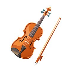 Fototapeta premium Vector illustration of a vintage violin with bow, isolated on white background