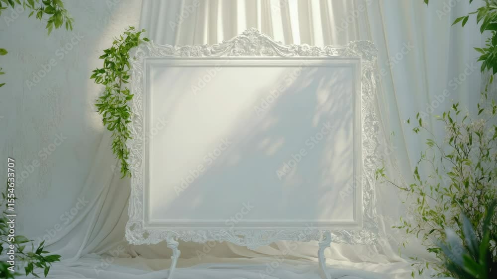 Poster a picture frame sitting on a white table, ready for use