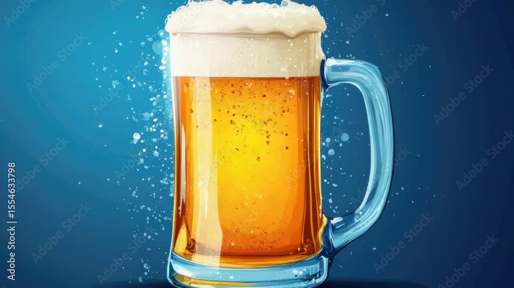Poster a frothy glass of beer with a thick layer of foam on top
