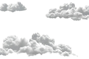 Fluffy white cumulus clouds scattered across isolated on a transparent background