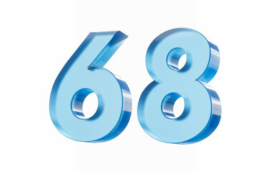 3d Glossy Blue number 68 Sixty eight isolated on white background. 3d illustration