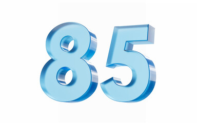 3d Glossy Blue number 85 Eighty five isolated on white background. 3d illustration