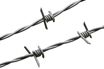 Obraz premium Close up of two strands of barbed wire against a black background conveying themes of security restriction and industrial design