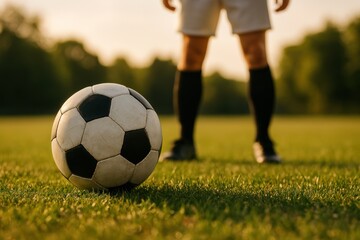 Soccer field ball player silhouette