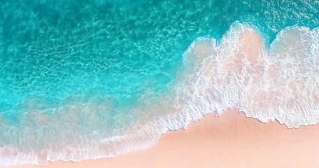 Serene Aerial View of Sandy Beach and Ocean with Gentle Waves and Blue Horizon on Warm Sunset Context