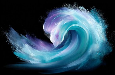 Ocean waves of immense power crash together, displaying a vivid dichotomy between green and red, while the splashing water produces an energetic and dynamic visual effect