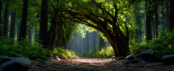 Obraz premium Enchanted Forest Archway: Nature's Majestic Handiwork Featuring Branches and Twigs Forming a Stunning Natural Entrance