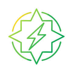 Abstract energy symbol with lightning in green gradient design  