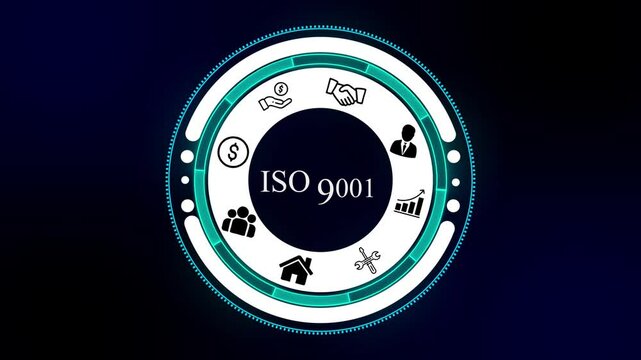 a ISO 9001 concept button on a futuristic ,high performance, monitoring and evaluation on background