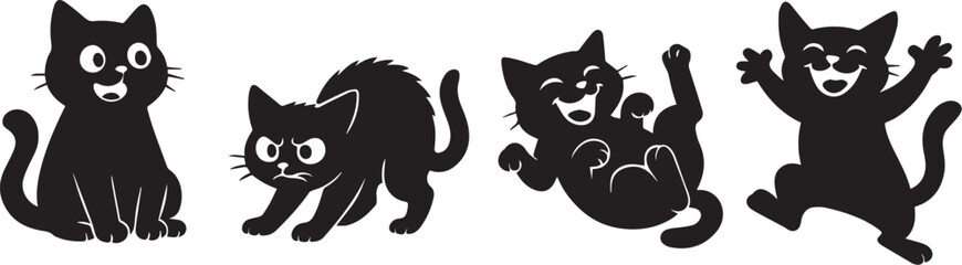 Expressive Cat Silhouette Vector Set – Cute Black Kittens with Emotions and Poses