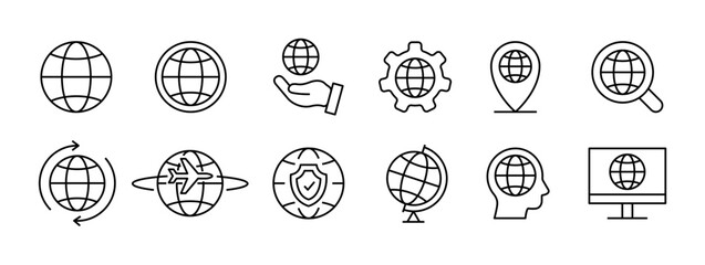 Global Network and Internet Technology Line Icon Set