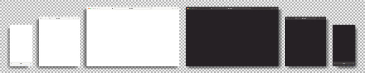 Browser Window Mockup Set with Light and Dark Modes