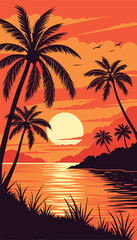 Stunning Tropical Sunset Beach with Palm Trees