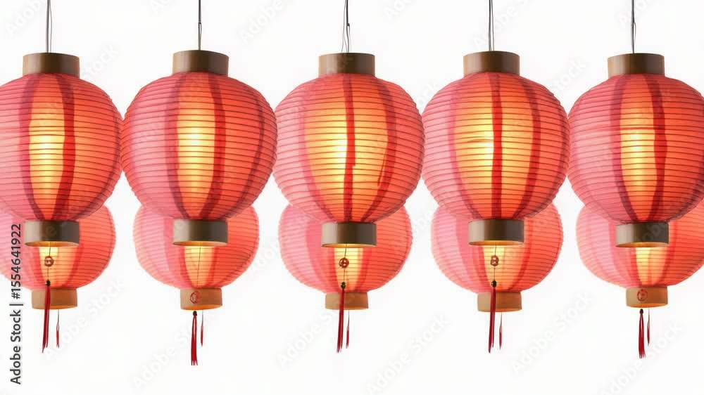Poster paper lanterns hang from a ceiling, creating a warm and cozy ambiance