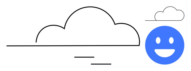 Abstract cloud with smiling blue face icon, emphasizing optimism, technology, and connection. Ideal for cloud computing, innovation, happiness, creativity, simplicity user experience simple landing