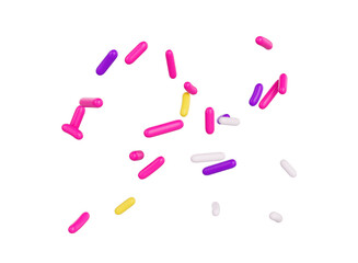 Bright and colorful candy sprinkles scattered and floating in mid-air, 3d illustration