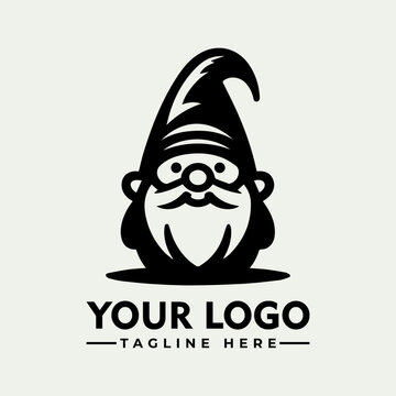 A charming black and white garden gnome logo design, perfect for a whimsical brand.