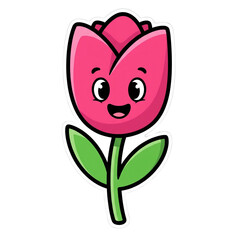 Obraz premium Lächelnde Tulpe im Cartoonstil als Sticker