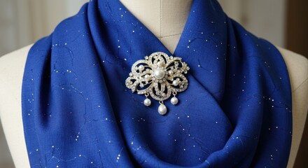 Brooch and scarf close up