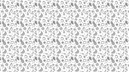 Seamless pattern with hand drawn fruits in black and white for backgrounds and designs use 100 characters