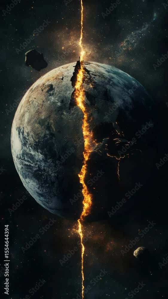 Poster deep cracks emerge on the surface of planet earth, revealing a fiery core of magma as seismic waves 