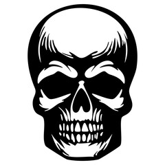 Bold Skull Stencil Art with Hair and Teeth Details - Grunge Horror Face Illustration for Tattoos, Stickers, and Dark Graphic Designs