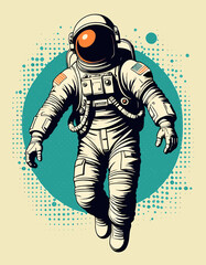 Retro-Inspired Astronaut Illustration with Vintage Pop Art Style and Bold Colors in Space-Themed Design