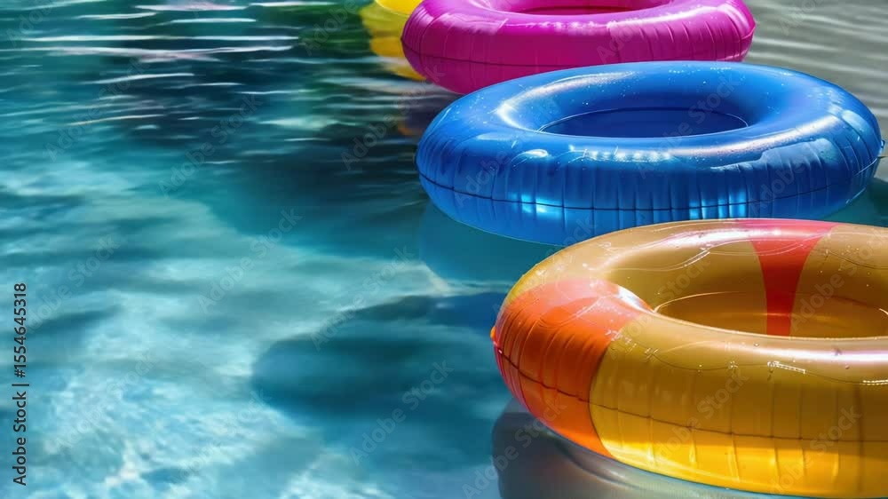Poster inflatable floats in a pool setting, suitable for party or summer theme
