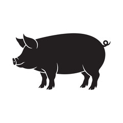 Fototapeta premium Silhouette of a farm pig standing on ground, domestic livestock animal vector illustration for design.