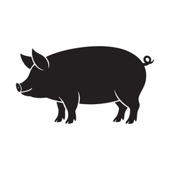 Fototapeta premium Silhouette of a farm pig standing on ground, domestic livestock animal vector illustration for design.