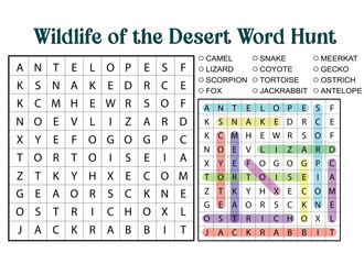 Wildlife of the Desert Word Search Puzzle Educational Game Activity