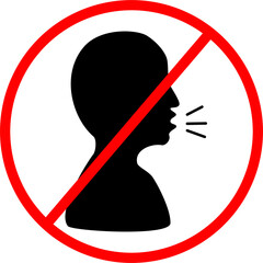 symbol prohibits talking or shouting in a red line circle
