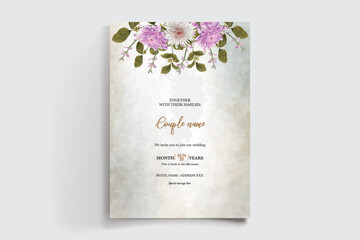WEDDING INVITATION FRAME WITH FLOWER DECORATIONS AND FRESH LEAVES