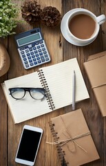 Wooden desk with office and nature