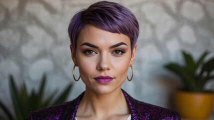 modern beauty portrait with purple hair