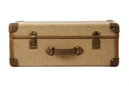 Vintage suitcase with leather straps and metal clasps isolated on a transparent background - Powered by Adobe