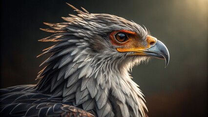 Fototapeta premium Majestic Eagle Portrait: Capturing a close-up view of a striking eagle, the image highlights the bird's intense gaze, formidable beak, and intricate feather detail.