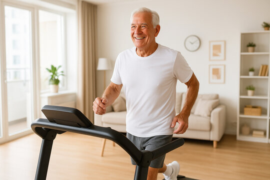 Elderly Man Exercising on Treadmill
