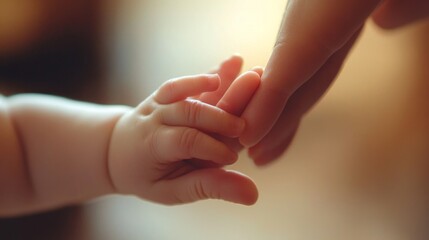Tender hands of an adult and a child, conveying warmth and care. Background for the theme of family and childhood.