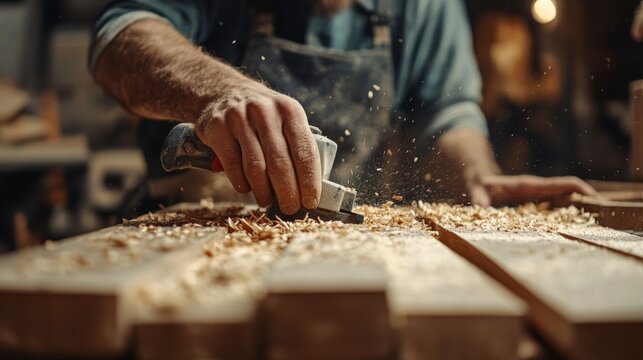 Craftsmanship and precision: woodworking in the hands of a professional. For demonstrations of crafts and professional skills.