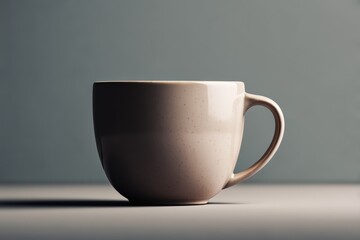Minimalist ceramic coffee cup on a solid light gray background, soft shadow,