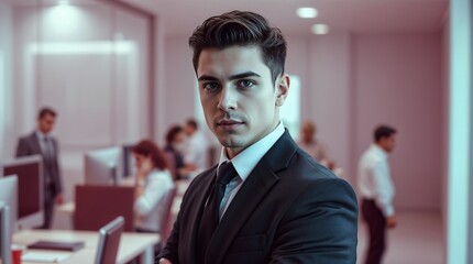 Handsome young business man standing confident in the office